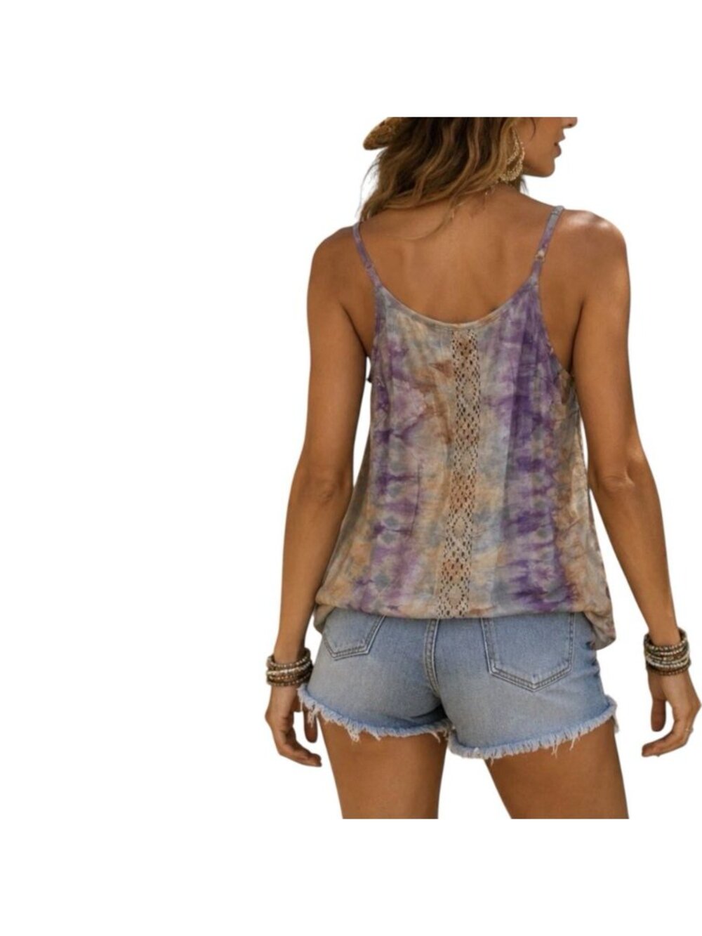 Jaded Gypsy Tie-Dye Yoke Lace Tank Top L/XL Boho Indie Purple Brown - Picture 2 of 10